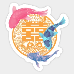 Double Happiness Koi Fish Blush Pink with Orange Symbol - Hong Kong Retro Sticker